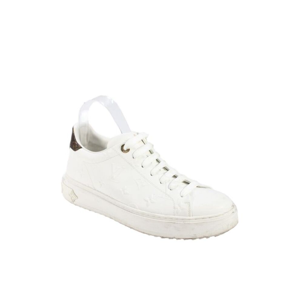 Louis Vuitton Womens Monogram Debossed Leather Time Out Sneakers Shoes White Sz8